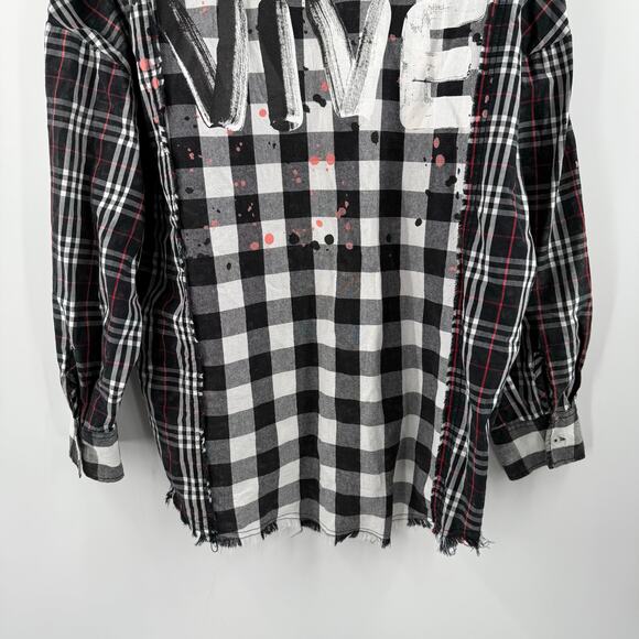 Desigual Shirt Women's Size Medium 'Vive' Patchwork Plaid Long Sleeve Cotton B&W - Picture 8 of 16